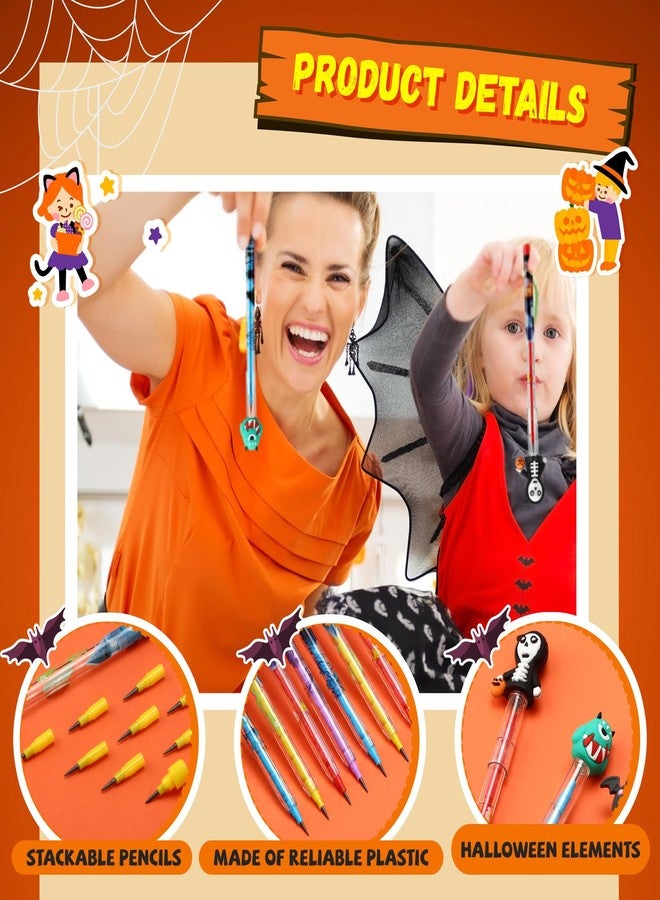 Qilery 24 Pcs Halloween Pencils Bulk with Top Eraser Stackable Pencils for Kids Pumpkin Bat Ghost Monster Non Sharpening Push Stationeries for Halloween Party Supplies School Students - Image 3